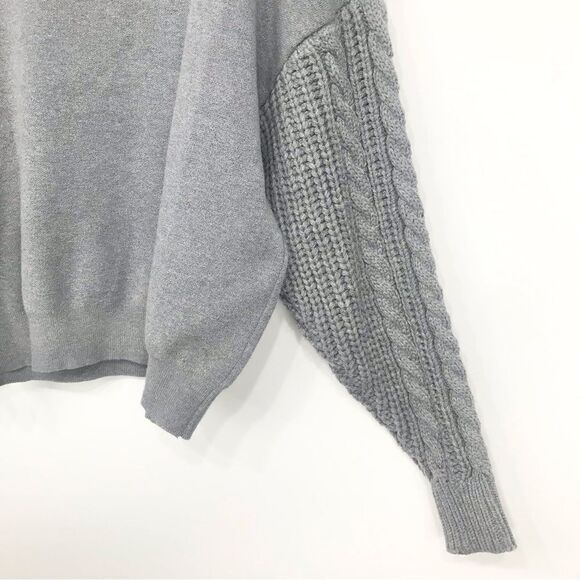 Elsie & Zoey Gray Cable Knit Sleeve Oversized Crew Neck Eco Friendly Sweater - Picture 12 of 16